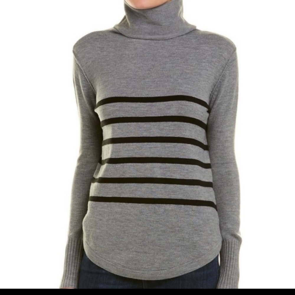 French Connection Babysoft Roll Neck Striped Sweater Grey Black Medium